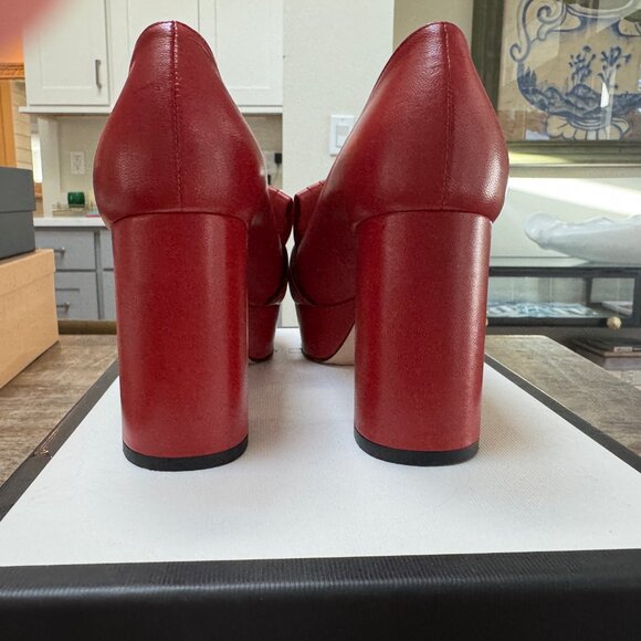 GUCCI Leather Hibiscus Red Marmont Platform w/Double Fringe, GG Logo - Picture 7 of 8
